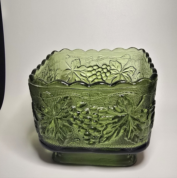 Indiana Glass Other - Indiana Glass Green Pressed Glass Grape Motif Square Planter